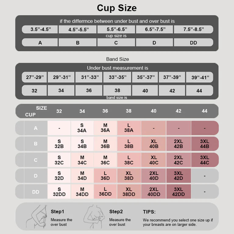 Vrcomfy LiftEase Wireless V-Neck Wireless Bra sizing image